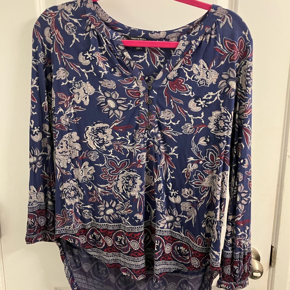 Lucky Brand Navy and Red Paisley Top